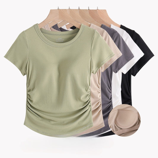 Women Super Comfortable Easy To Wear Bra Less Short Sleeve Top
