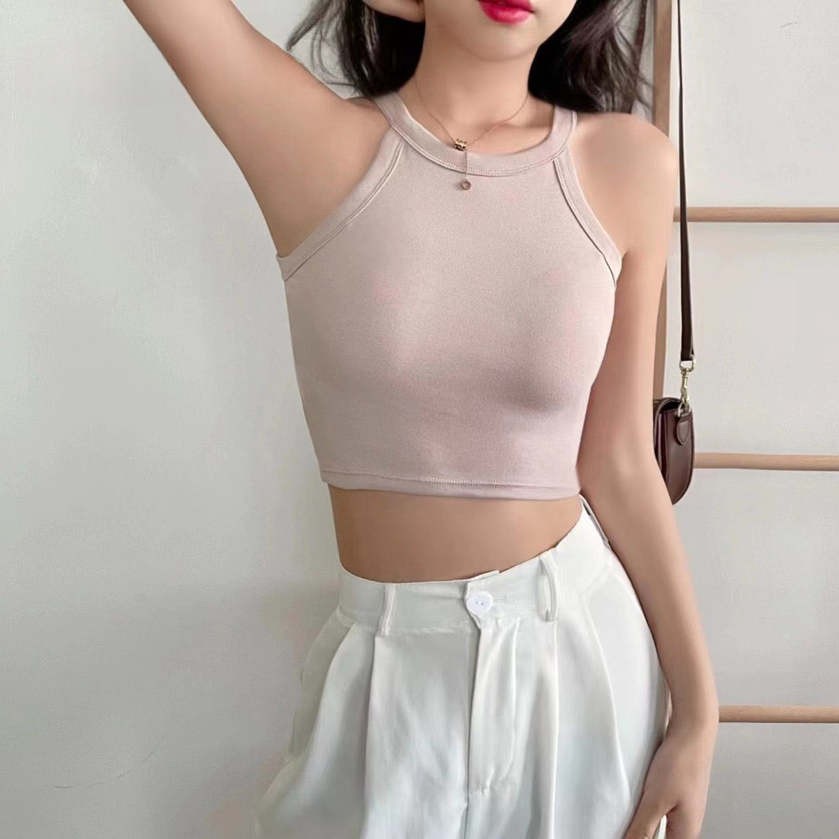 Braless Halter Neck Top with Built-In Bra Pads