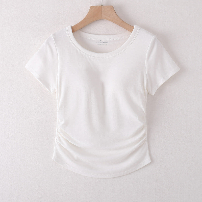 Women Super Comfortable Easy To Wear Bra Less Short Sleeve Top