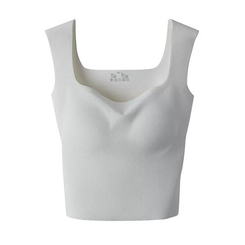Braless Ribbed Seamless Tank Top with Built- In Bra