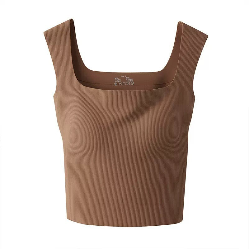 Braless Ribbed Seamless Tank Top with Built- In Bra